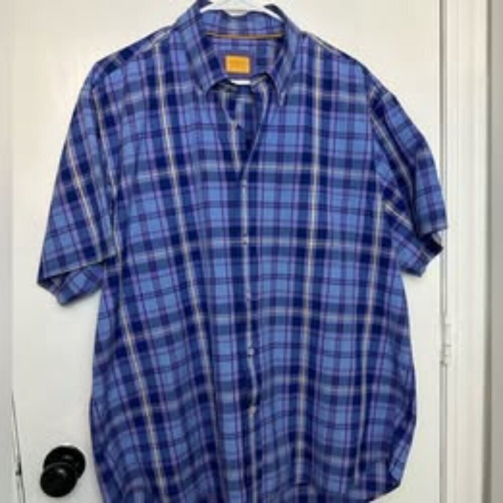 Robert Talbott Carmel Men’s PurpleBlue Plaid collared Button down Cotton XL 1549